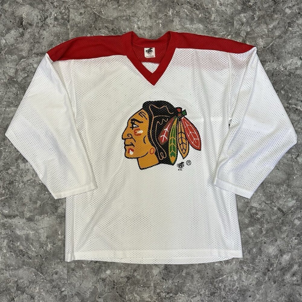 Vintage Chicago Blackhawks Ravens Size XL Jersey Made in Canada  Red Black White